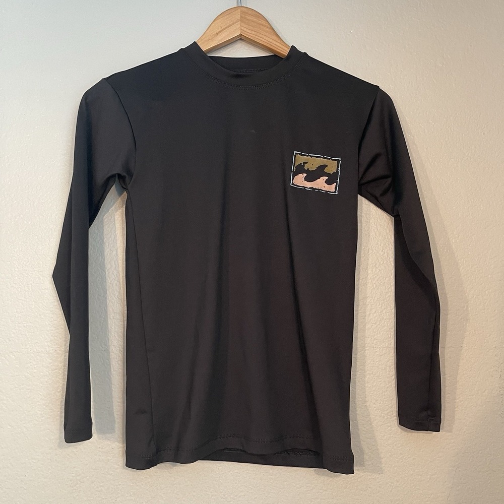 Billabong Boys 8 Unisex Black UPF 50 Rash Guard Long Sleeve Swim Shirt Quick Dry